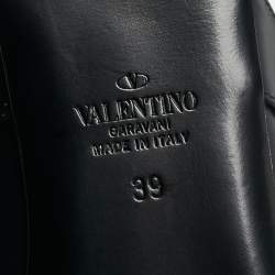 Pre Owned Valentino Black Leather Roman Stud Ankle Strap Flats Size 39