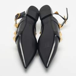 Pre Owned Valentino Black Leather Roman Stud Ankle Strap Flats Size 39