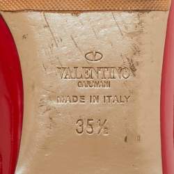 Pre Owned Valentino Red/Beige Patent Leather Rockstud Cage Ballet Flats Size 35.5