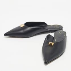 Pre Owned Valentino Black Leather One Stud Flat Mules Size 41