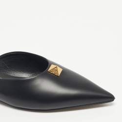 Pre Owned Valentino Black Leather One Stud Flat Mules Size 41