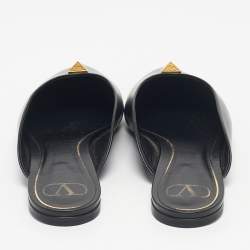 Pre Owned Valentino Black Leather One Stud Flat Mules Size 41