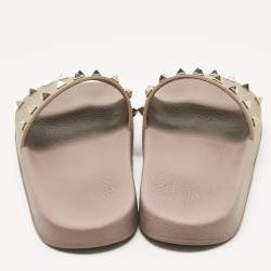 Pre Owned Valentino Dusty Pink Rubber Rockstud Slides Size 38
