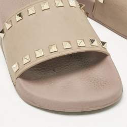Pre Owned Valentino Dusty Pink Rubber Rockstud Slides Size 38