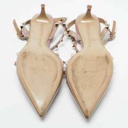 Pre Owned Valentino Beige Leather and Patent Leather Rockstud Caged Pumps Size 37.5