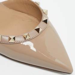 Pre Owned Valentino Beige Leather and Patent Leather Rockstud Caged Pumps Size 37.5