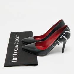 Pre Owned Valentino Black Leather VLTN Pointed Toe Pumps Size 35.5
