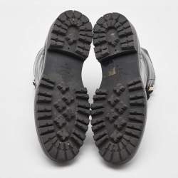 Pre Owned Valentino Black Leather Rockstud Lace Up Ankle Combat Boots Size 36