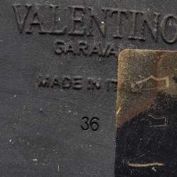 Pre Owned Valentino Black Leather Rockstud Lace Up Ankle Combat Boots Size 36