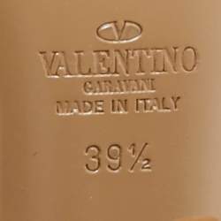 Pre Owned Valentino Red/Beige Patent Leather Rockstud Ankle Strap Pumps Size 39.5