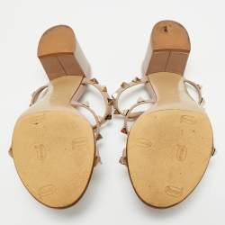 Pre Owned Valentino Beige Leather Rockstud Ankle Strap Sandals Size 35.5