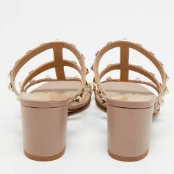 Pre Owned Valentino Beige Leather Rockstud Ankle Strap Sandals Size 35.5