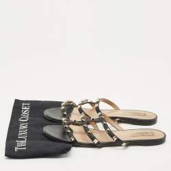Pre Owned Valentino Black Leather Rockstud Flat Slide Size 40