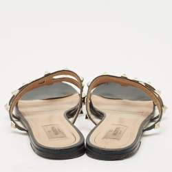 Pre Owned Valentino Black Leather Rockstud Flat Slide Size 40