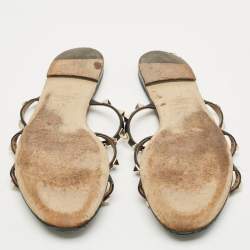 Pre Owned Valentino Black Leather Rockstud Flat Slide Size 40