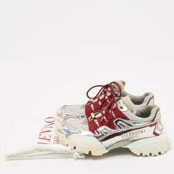 Pre Owned Valentino Silver/Grey Mesh and Leather Climbers Sneakers Size 36