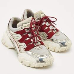 Pre Owned Valentino Silver/Grey Mesh and Leather Climbers Sneakers Size 36