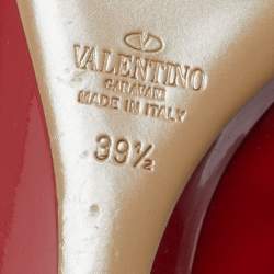 Pre Owned Valentino Red/Beige Patent and Leather Wedge Rockstud Pumps Size 39.5