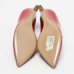 Pre Owned Valentino Red/Beige Patent and Leather Wedge Rockstud Pumps Size 39.5