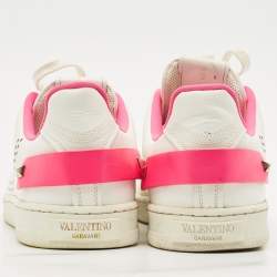 Pre Owned Valentino White/Pink Leather Rockstud Sneakers Size 40.5