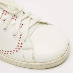 Pre Owned Valentino White/Pink Leather Rockstud Sneakers Size 40.5