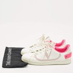 Pre Owned Valentino White/Pink Leather Rockstud Sneakers Size 40.5