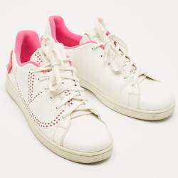 Pre Owned Valentino White/Pink Leather Rockstud Sneakers Size 40.5