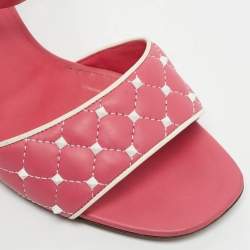 Pre Owned Valentino Pink/White Leather Rockstud Ankle Strap Sandals Size 39