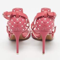 Pre Owned Valentino Pink/White Leather Rockstud Ankle Strap Sandals Size 39