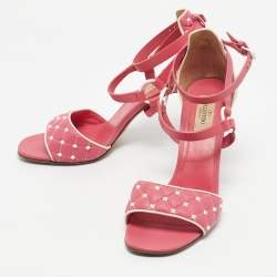 Pre Owned Valentino Pink/White Leather Rockstud Ankle Strap Sandals Size 39
