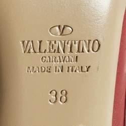 Pre Owned Valentino Red/Pink Leather Rockstud Caged Pumps Size 38