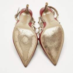 Pre Owned Valentino Red/Pink Leather Rockstud Caged Pumps Size 38