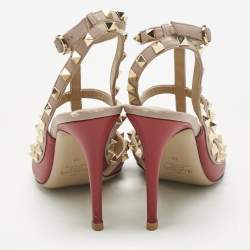 Pre Owned Valentino Red/Pink Leather Rockstud Caged Pumps Size 38