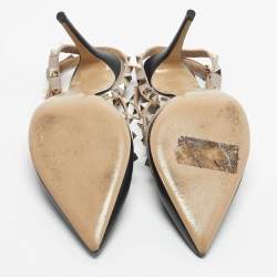 Pre Owned Valentino Black/Beige Leather Rockstud Caged Pumps Size 40