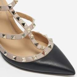 Pre Owned Valentino Black/Beige Leather Rockstud Caged Pumps Size 40