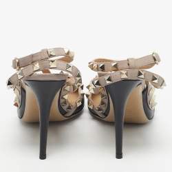 Pre Owned Valentino Black/Beige Leather Rockstud Caged Pumps Size 40