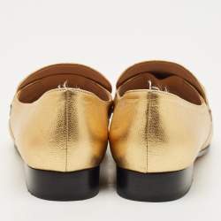 Pre Owned Valentino Metallic Gold Leather Rockstud Slip On Loafers Size 36