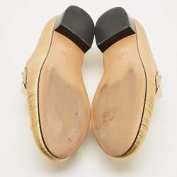 Pre Owned Valentino Metallic Gold Leather Rockstud Slip On Loafers Size 36