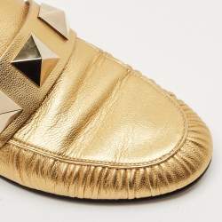 Pre Owned Valentino Metallic Gold Leather Rockstud Slip On Loafers Size 36