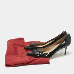 Pre Owned Valentino Black Patent Leather Flower Bow Pointed Toe Pumps Size 39.5