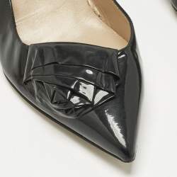 Pre Owned Valentino Black Patent Leather Flower Bow Pointed Toe Pumps Size 39.5