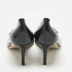 Pre Owned Valentino Black Patent Leather Flower Bow Pointed Toe Pumps Size 39.5