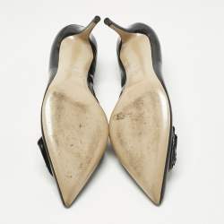 Pre Owned Valentino Black Patent Leather Flower Bow Pointed Toe Pumps Size 39.5