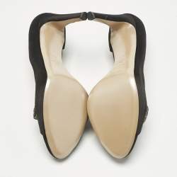 Pre Owned Valentino Black Satin Crystal Embellished Bow Peep Toe D'orsay Pumps Size 39.5