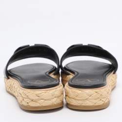 Pre Owned Valentino Black Leather VLogo Espadrille Flats Size 36