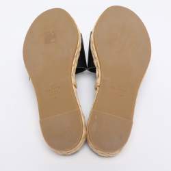 Pre Owned Valentino Black Leather VLogo Espadrille Flats Size 36
