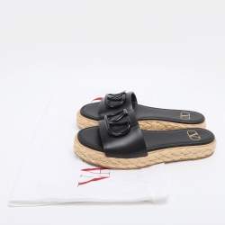 Pre Owned Valentino Black Leather VLogo Espadrille Flats Size 36