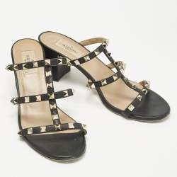 مملوكة مسبقًا صندل فالنتينو جلد أسود روكستد مقاس 40