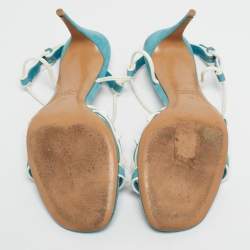 Pre Owned Valentino Blue/White Suede and Leather Rockstud Strappy Sandals Size 38