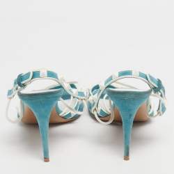 Pre Owned Valentino Blue/White Suede and Leather Rockstud Strappy Sandals Size 38